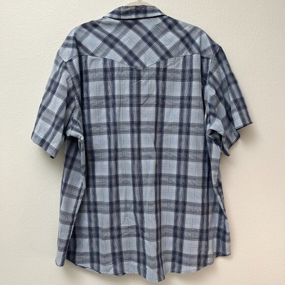 Wrangler Western Shirt Blue Plaid Pearl Snap Short Sleeve Button Up Men's 2XL - Picture 2 of 8